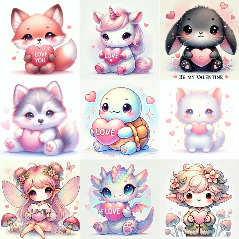 Kawaii Valentine's Pastel Creatures