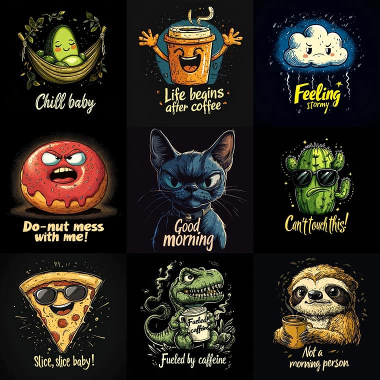 Humorous Prints for T-shirts, Bags & Mugs