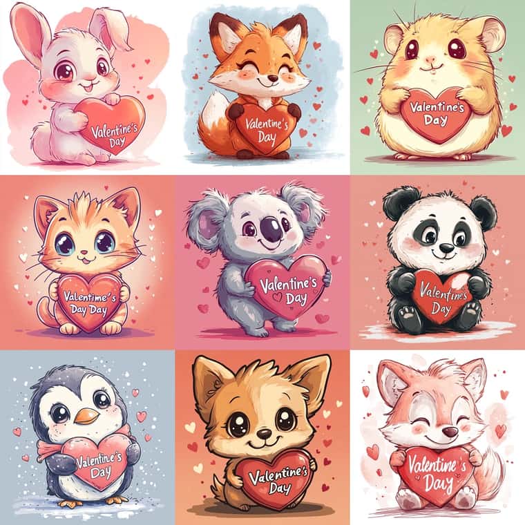 Adorable Chibi Animal Valentine's Day