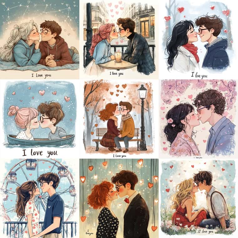 Romantic LoveStory Scenes Illustrations