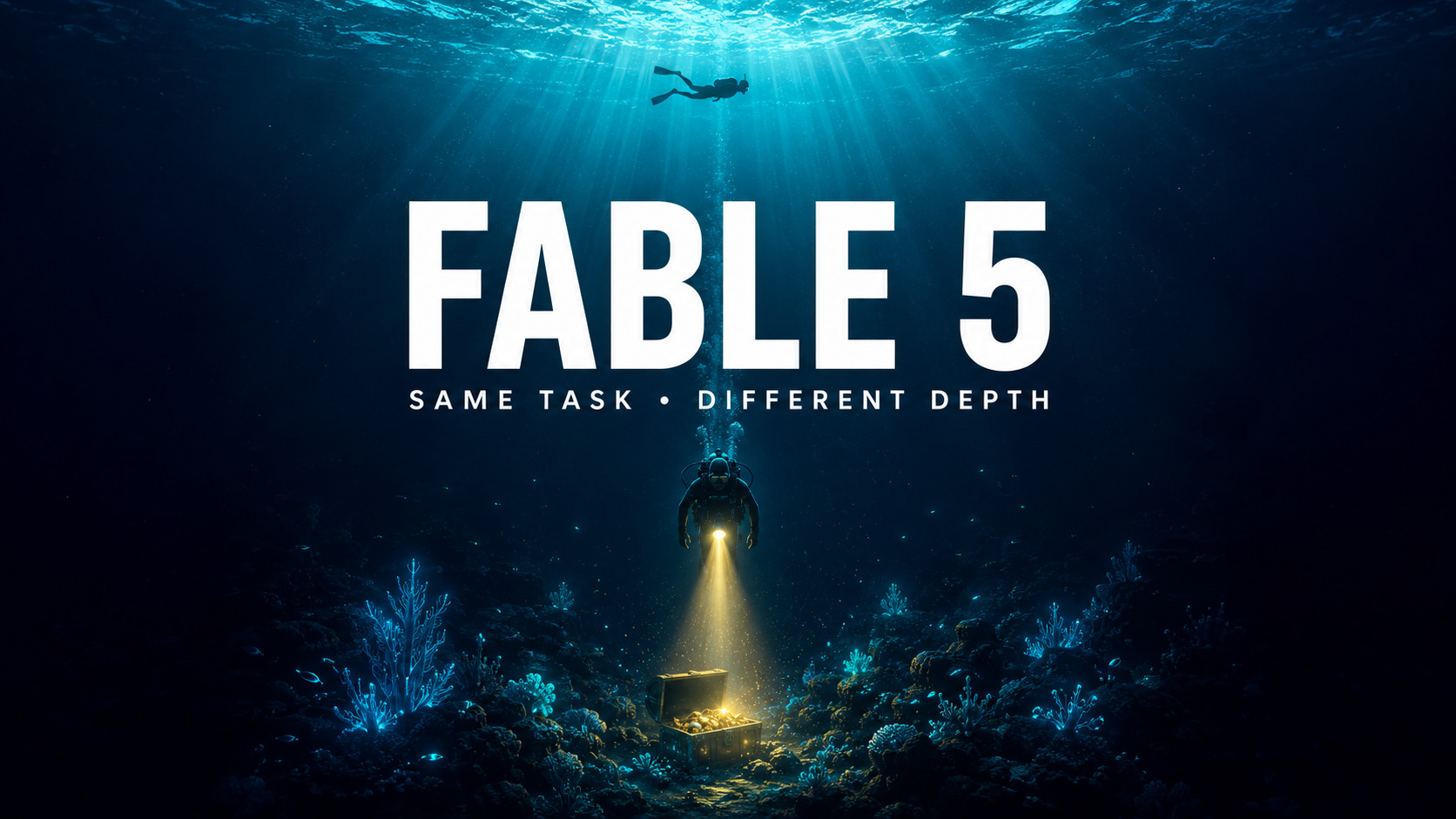 Claude Fable 5 model review illustrated by deep-sea divers exploring greater depth