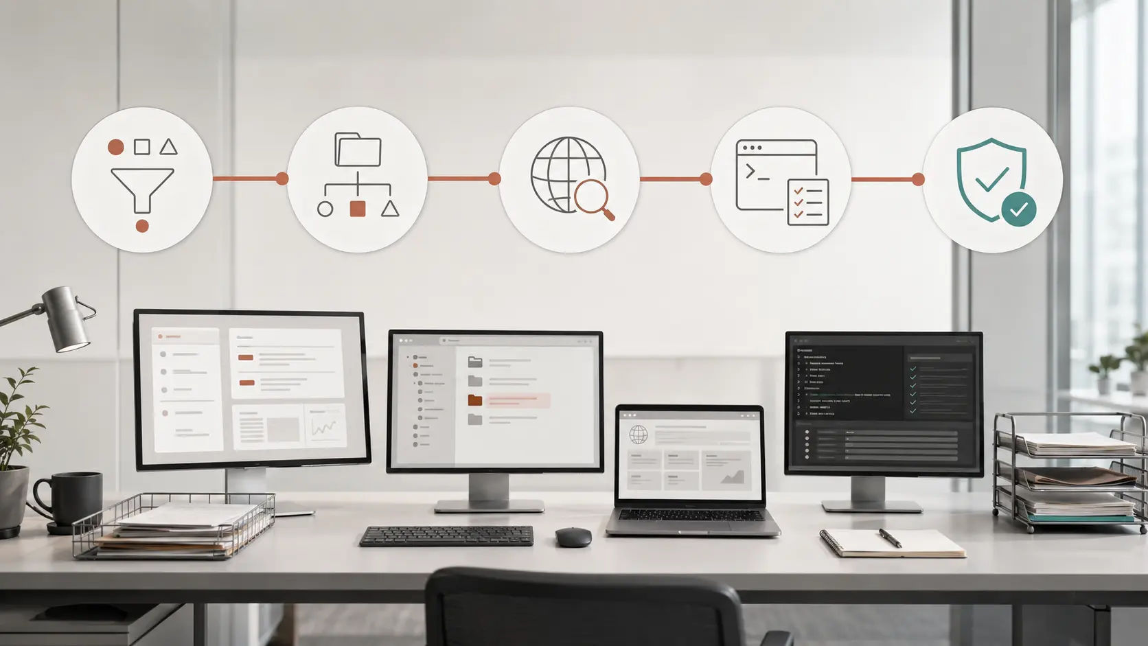 A connected multi-step workflow moving from planning through tools and testing to a verified result