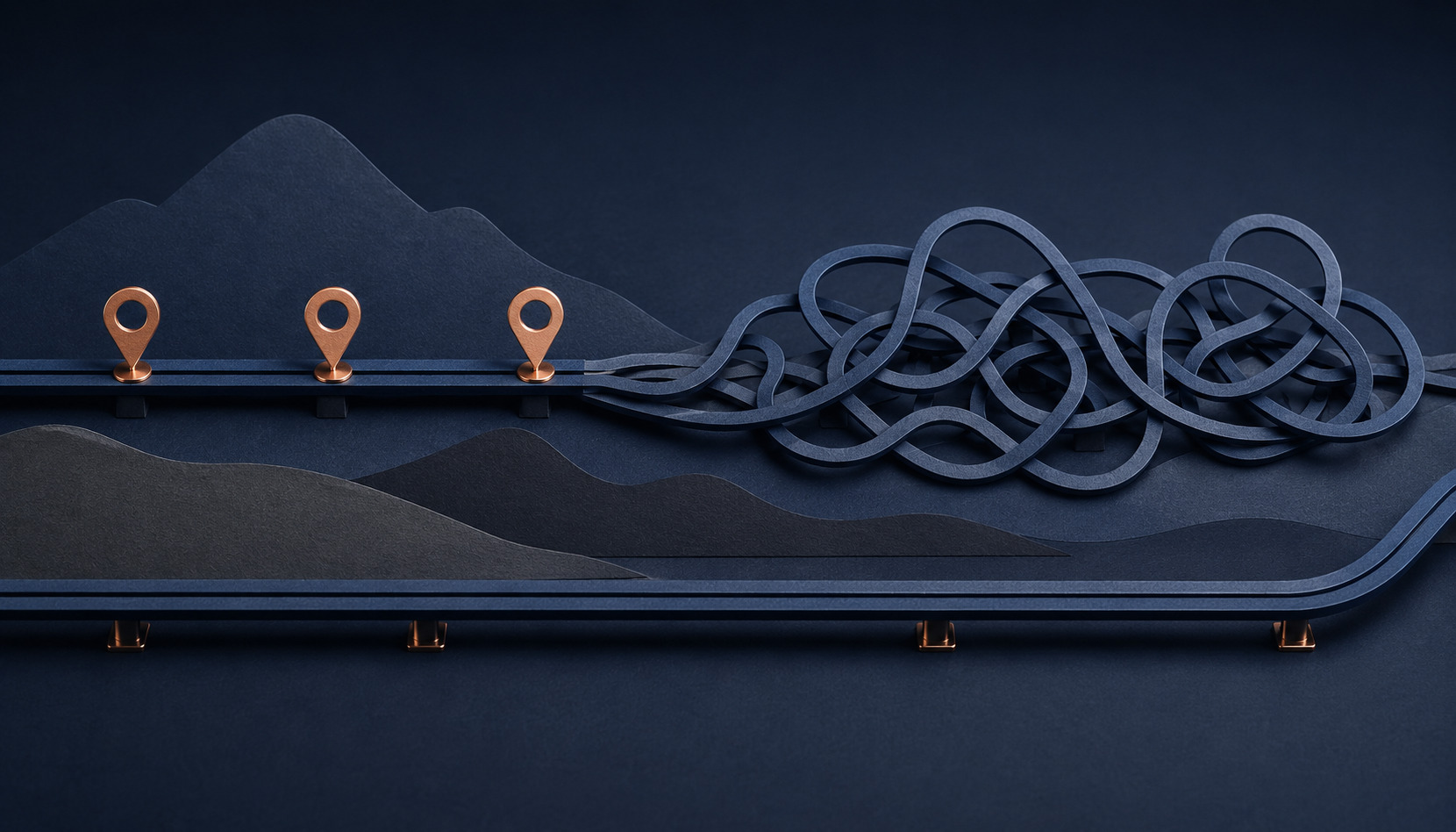 A clean rail becomes tangled while a new parallel rail starts cleanly