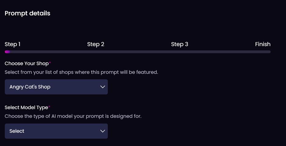 Choose shop field in prompt submission