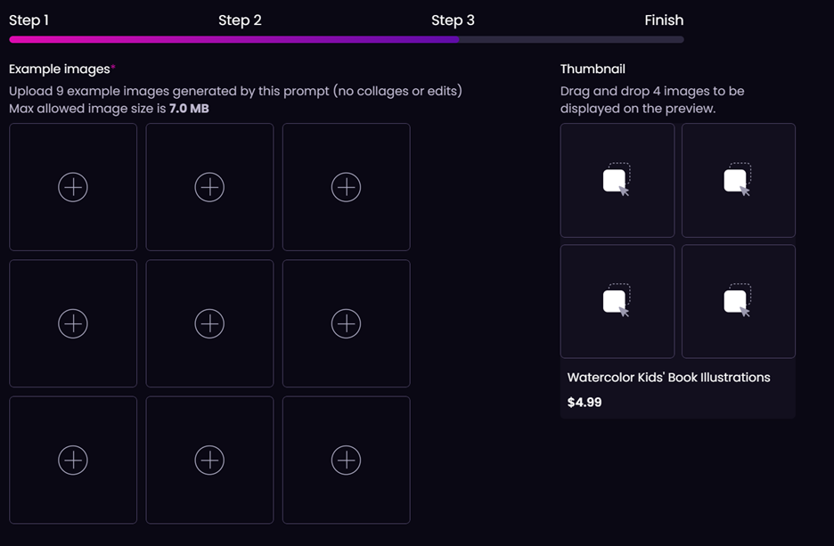 Example image upload fields
